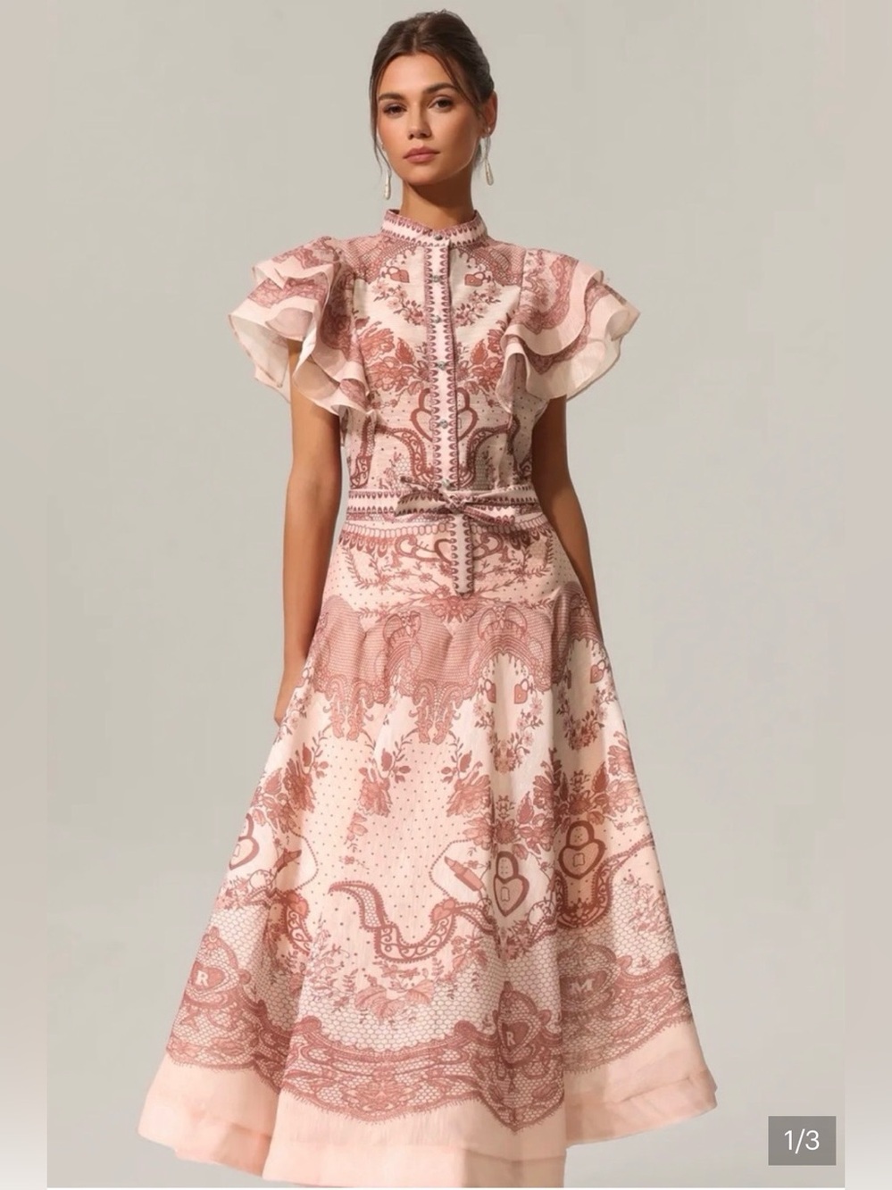 Blush Pink Printed Midi Skirt with Ruffle Details